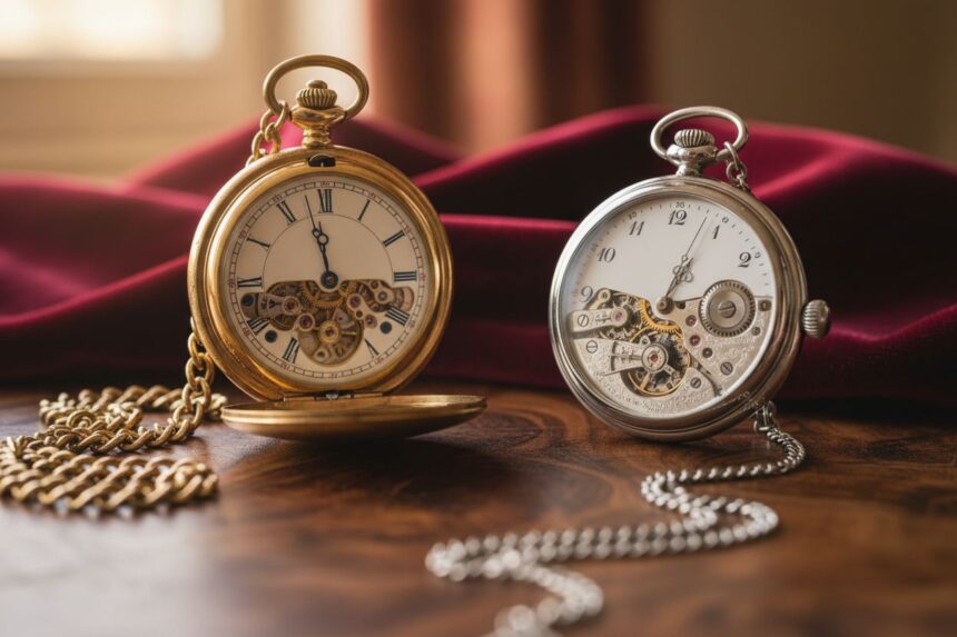 Comparaison entre une montre de poche et une montre à gousset élégantes