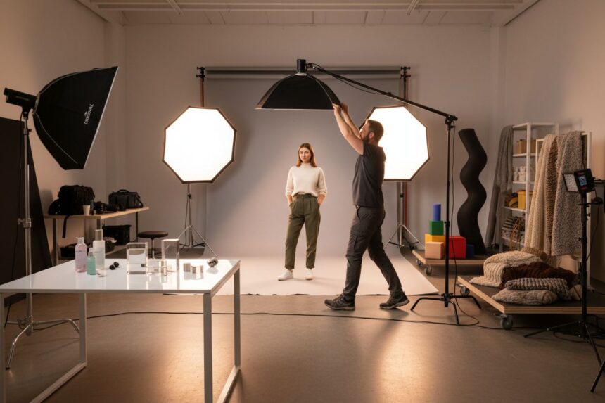 Photographe publicitaire travaillant sur une campagne créative pour un produit