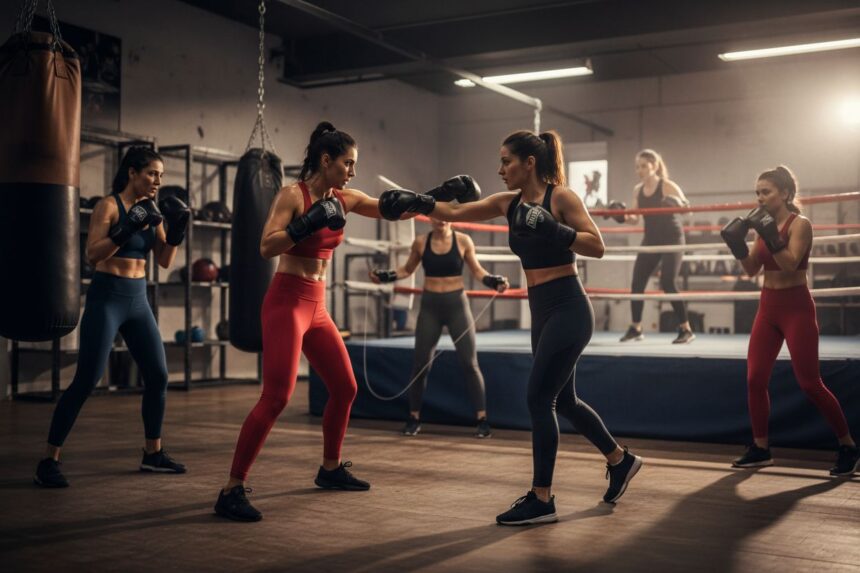 Femme pratiquant la boxe avec détermination et énergie