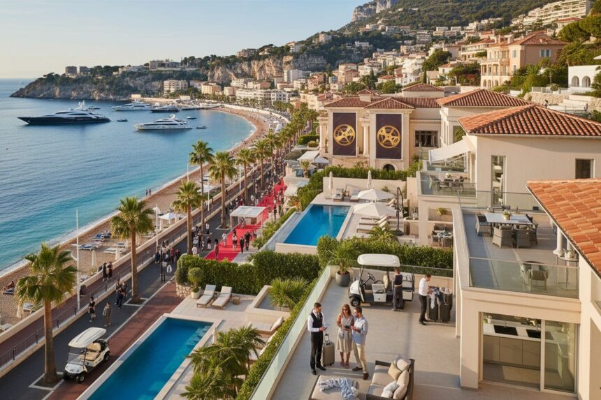 Vue panoramique de la French Riviera avec plages et villas élégantes