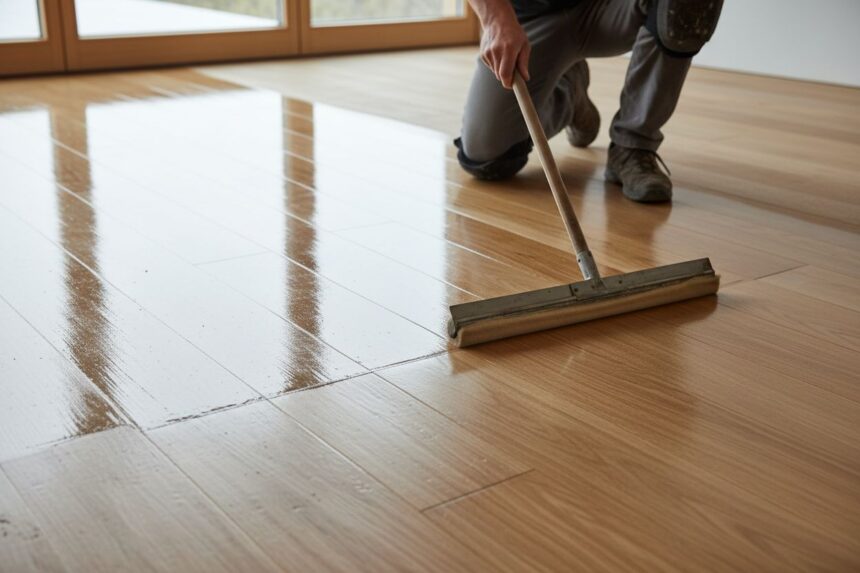 Parquet en bois vitrifié avec finition brillante et protection durable