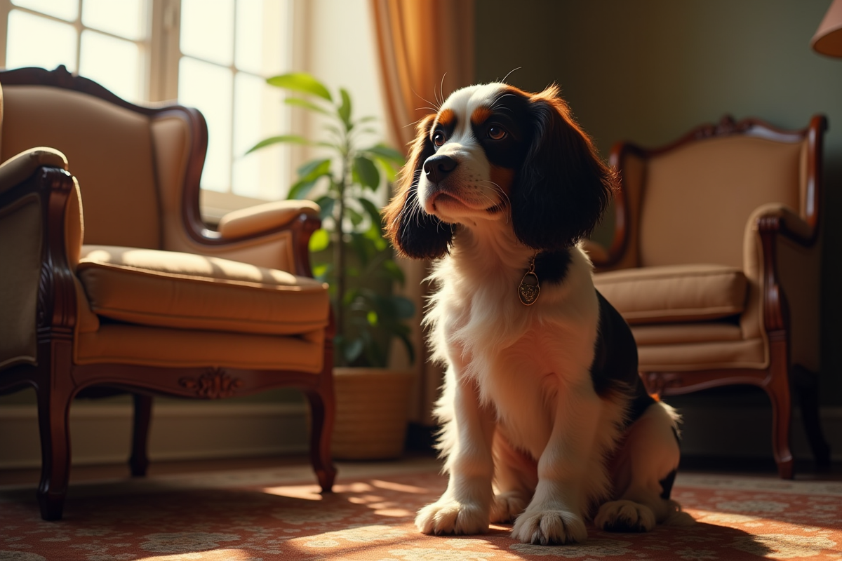 Cocker spaniel élégant assis près d