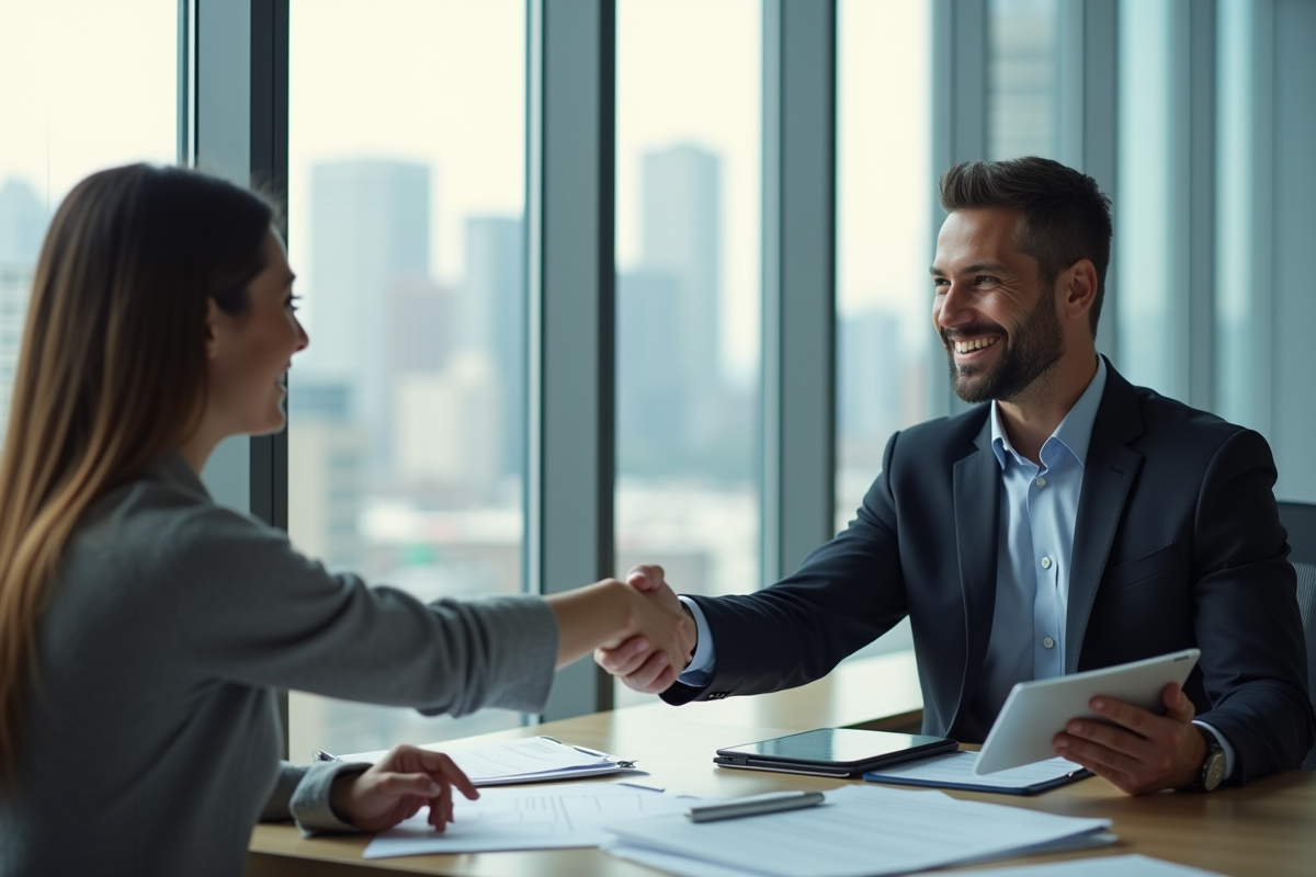 Conseiller immobilier souriant serrant la main d