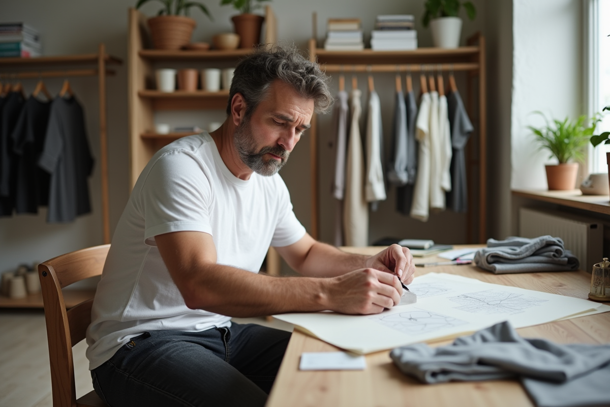 Designer homme examinant un textile biodégradable en studio