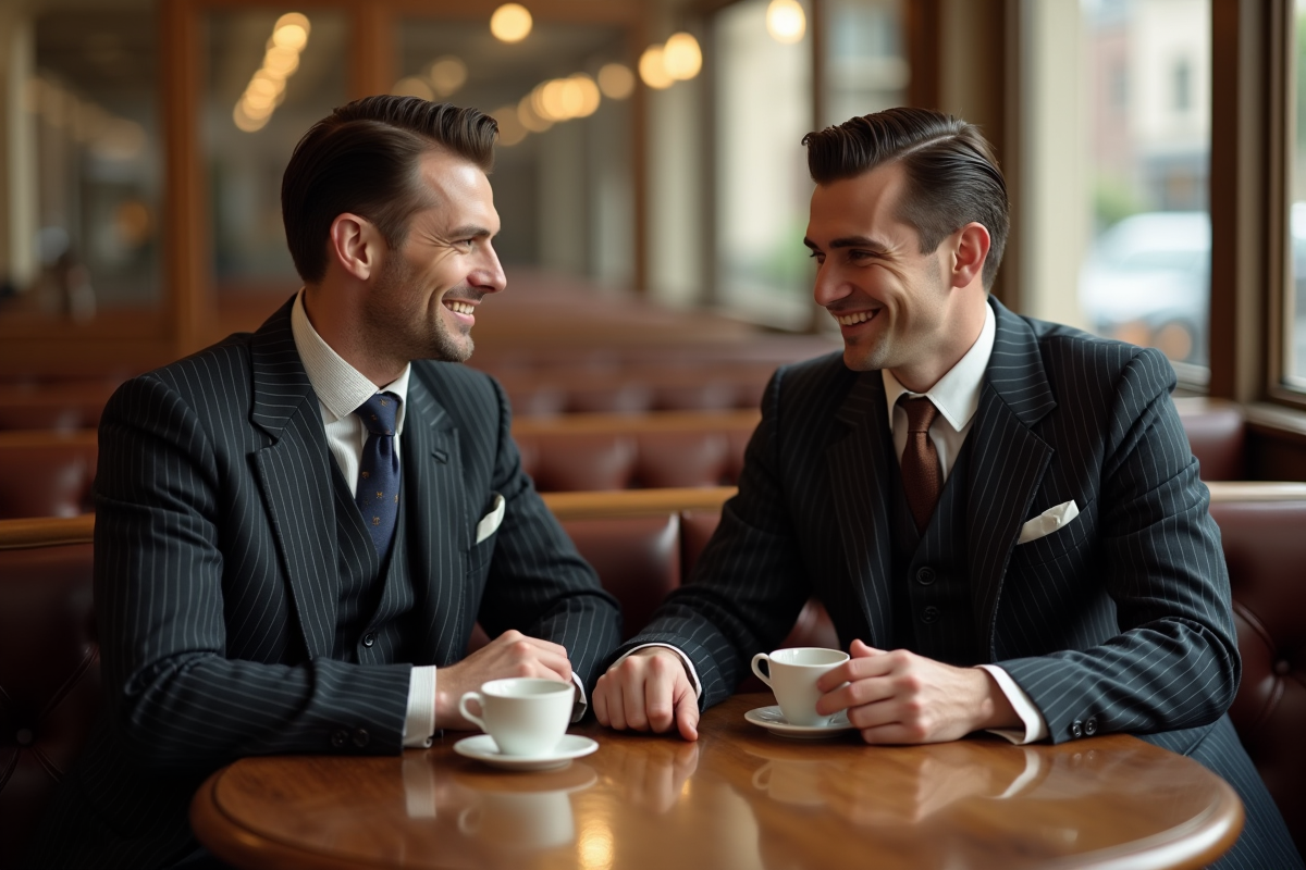 Deux hommes en costume dans un café des années 30