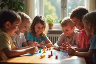 Groupe d'enfants de 8 ans jouant à un jeu de société