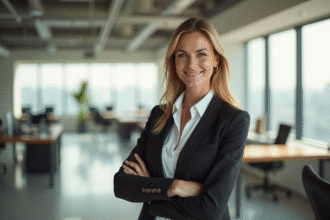 Femme d'affaires confiante dans un bureau moderne lumineux