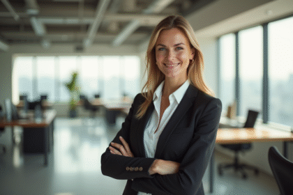 Femme d'affaires confiante dans un bureau moderne lumineux