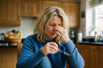 Femme d'âge moyen dans une cuisine moderne avec lunettes