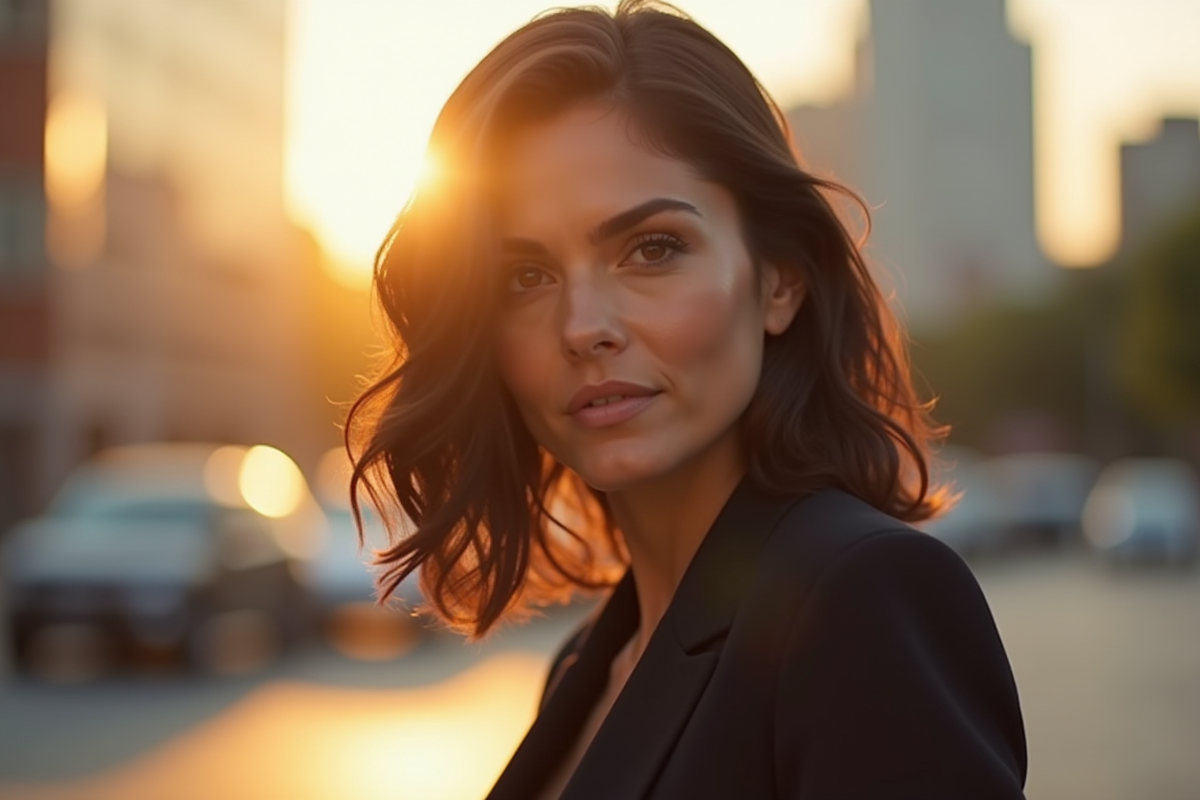 Femme confiante en extérieur lors du golden hour