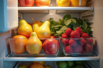 Assortiment de fruits frais dans un refrigerateur bien éclairé