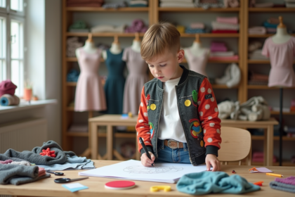 Garçon de 7 ans dessinant dans un studio lumineux