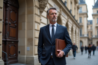 Homme d'affaires en costume dans la cour du ministère