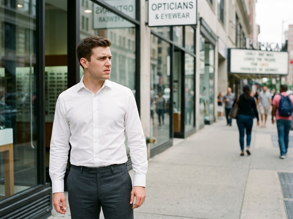 Jeune homme regardant une vitrine d