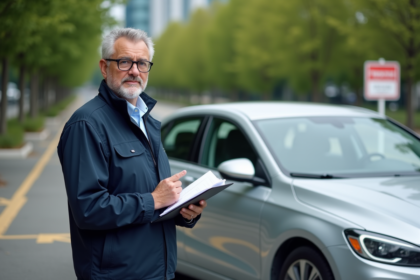 Ingénieur automobile devant une voiture de test moderne