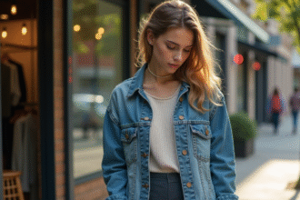 Jeune femme regardant une étiquette de vêtement mode durable