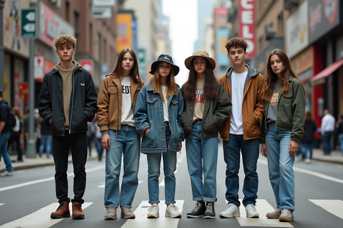 Groupe d'adolescents en mode urbain dynamique