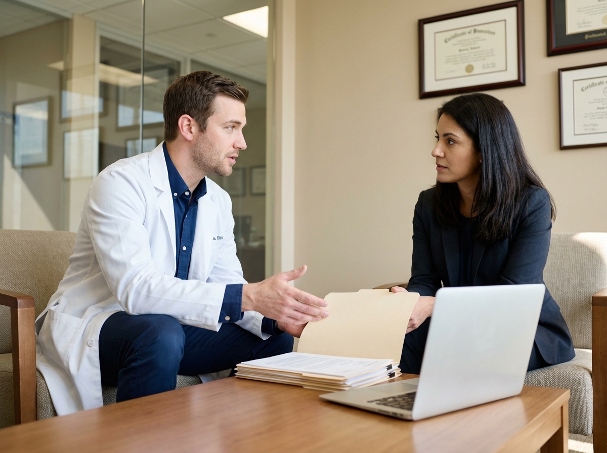 Jeune médecin en discussion avec une conseillère juridique