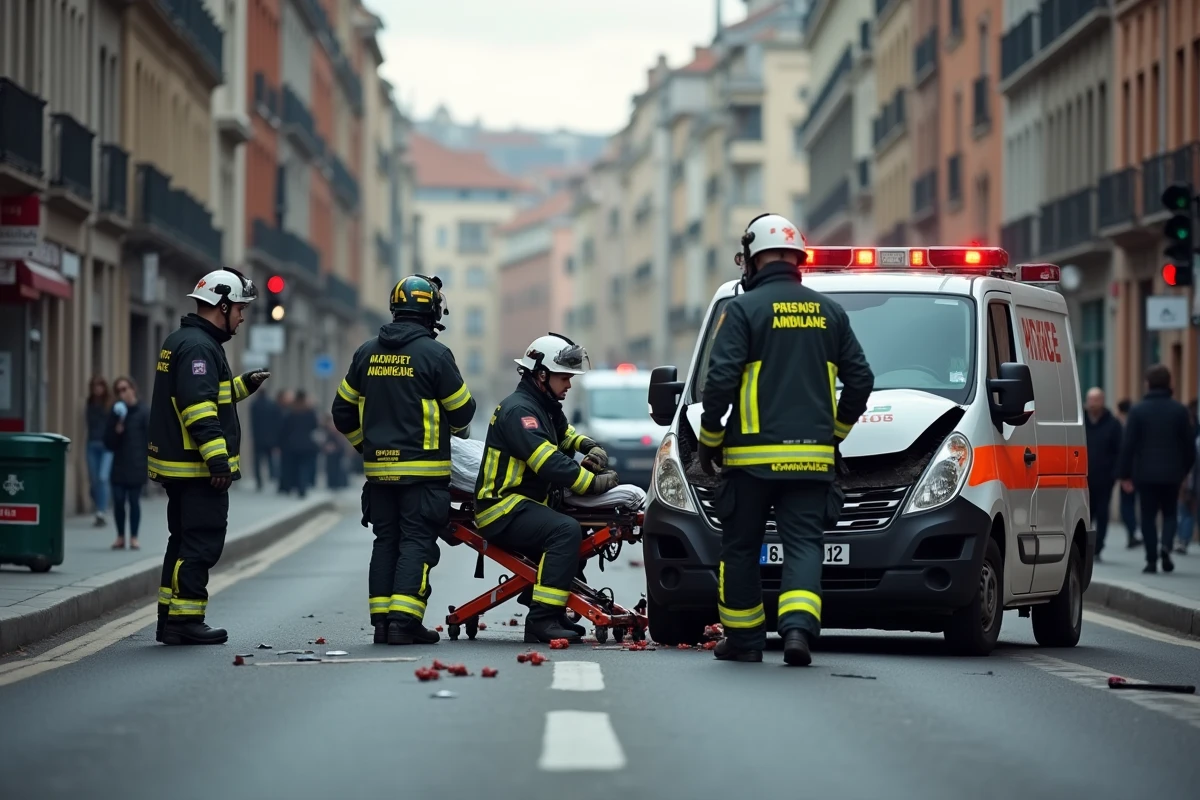 Pompiers et secouristes en intervention sur les lieux d'un accident de la route mortel à Toulouse, équipes d'urgence au travail